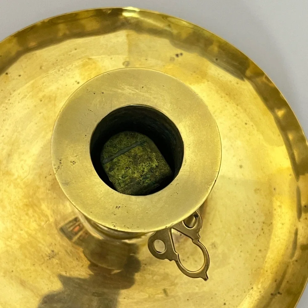Vintage Brass Chamberstick Holder  Gold Made in Sweden Push Up Lever